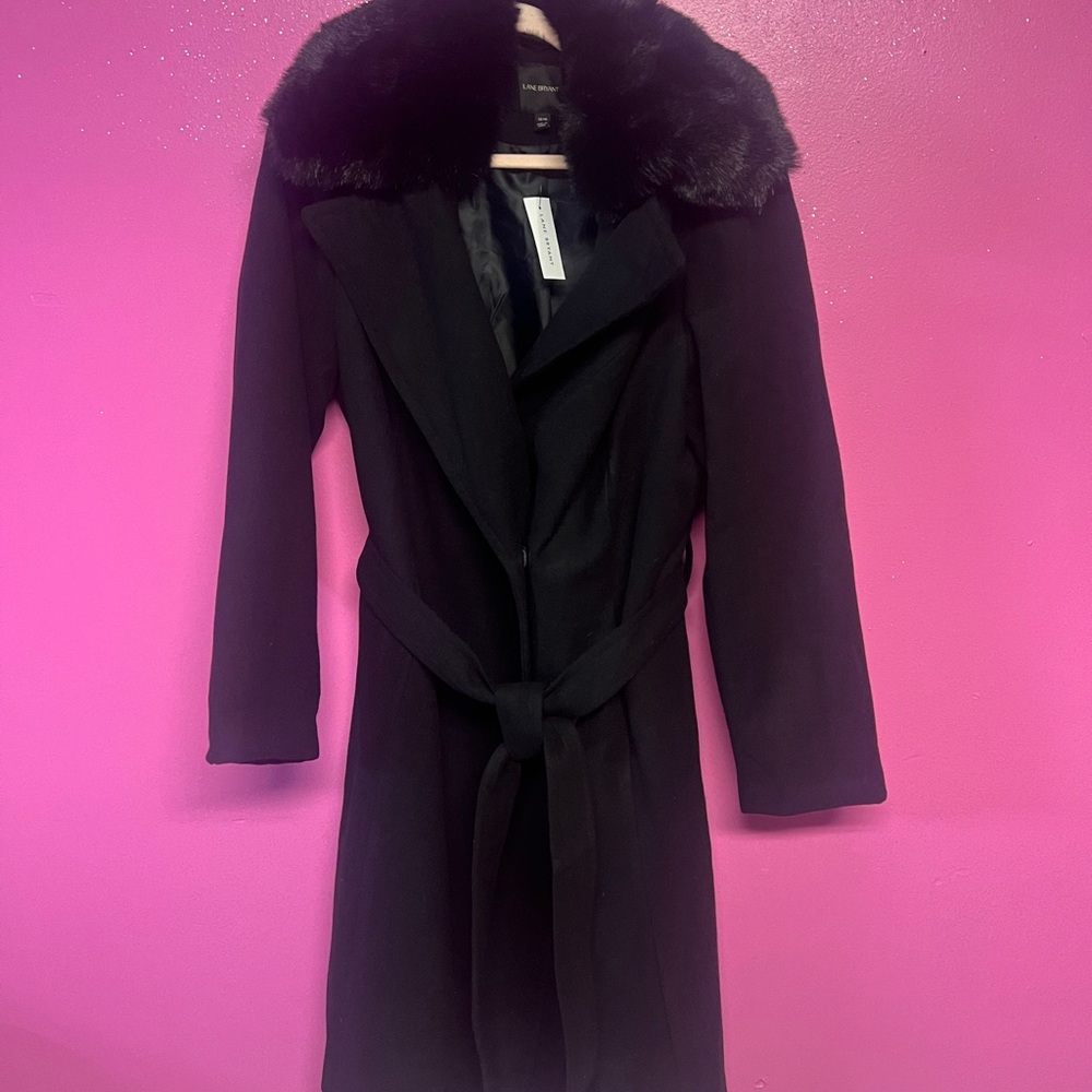 Lane Bryant Black Coat with Removable Faux Fur Collar